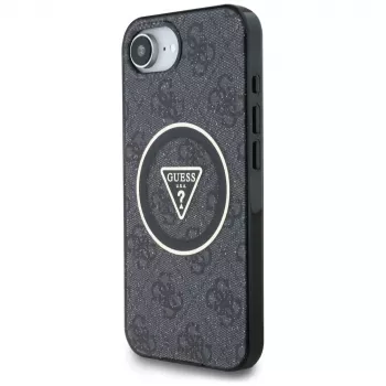 Guess IML Metal Glitter 4G Circle Triangle Custodia MagSafe per iPhone 16e (nero)