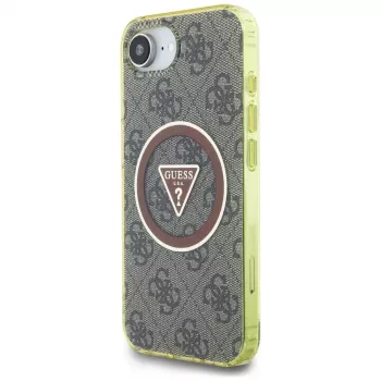 Guess IML Metal Glitter 4G Circle Triangle Custodia MagSafe per Apple iPhone 16e (marrone)