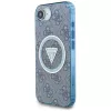 Guess IML Metal Glitter 4G Circle Triangle Custodia MagSafe per iPhone 16e (blu)