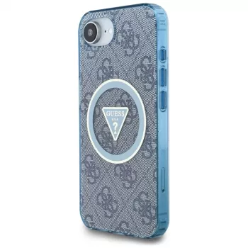 Guess IML Metal Glitter 4G Circle Triangle Custodia MagSafe per iPhone 16e (blu)