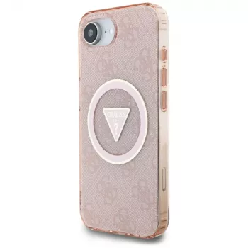 Guess IML Metal Glitter 4G Circle Triangle Custodia MagSafe per Apple iPhone 16e (rosa)