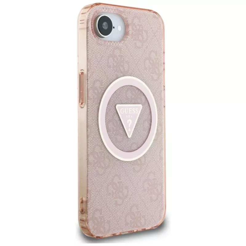 Guess IML Metal Glitter 4G Circle Triangle Custodia MagSafe per Apple iPhone 16e (rosa)