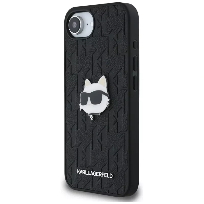 KARL LAGERFELD Monogram Choupette Head Pin Custodia per iPhone 16e / 17e nero
