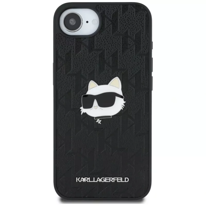 KARL LAGERFELD Monogram Choupette Head Pin Custodia per iPhone 16e / 17e nero