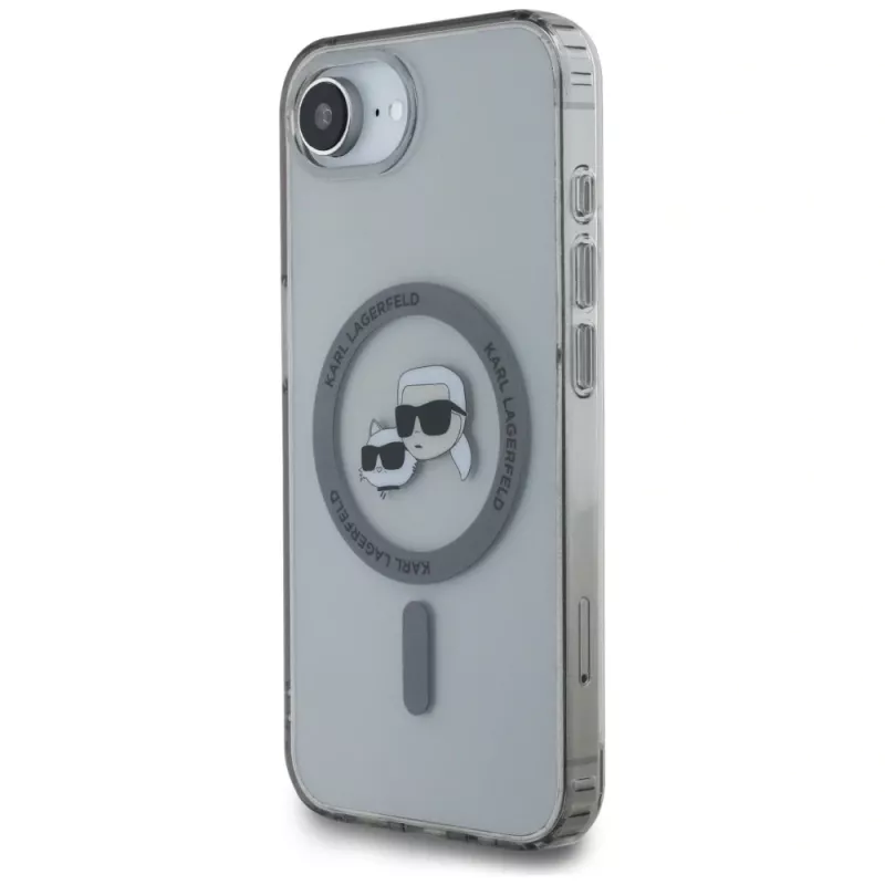 KARL LAGERFELD IML Metal Karl & Choupette Heads Cover MagSafe per iPhone 16e / 17e, nero