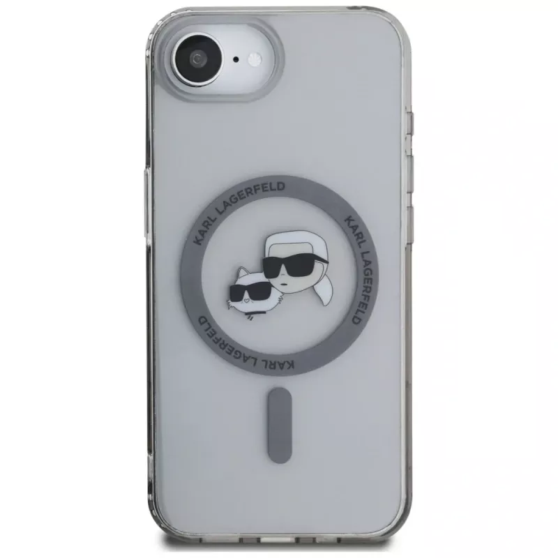 KARL LAGERFELD IML Metal Karl & Choupette Heads Cover MagSafe per iPhone 16e / 17e, nero