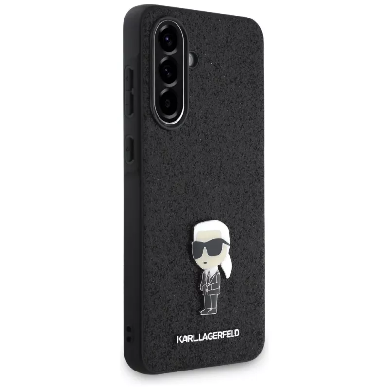 KARL LAGERFELD Fixed Glitter Ikonik Logo Metal Pin Cover per Samsung Galaxy A36 - nero