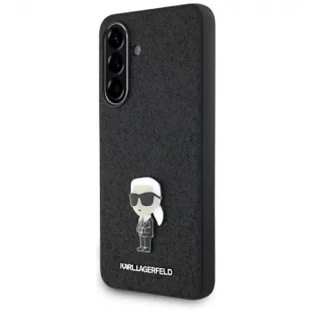 Karl Lagerfeld Fixed Glitter Ikonik Logo Metal Pin Cover posteriore per Samsung Galaxy A56 5G (Nero)