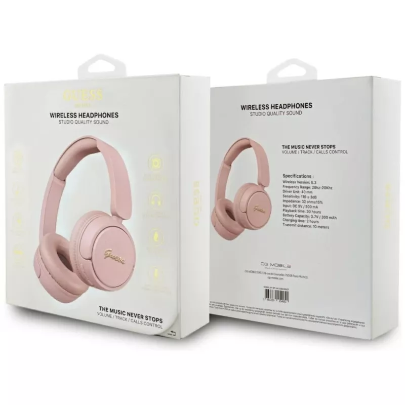 Guess Cuffie on-ear wireless Bluetooth 5.3 Metal Logo Script (rosa)
