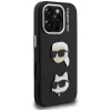 KARL LAGERFELD FW Grained Karl & Choupette Heads Pins Cover per iPhone 16 Pro, nero