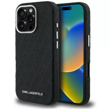 KARL LAGERFELD FW Stamped Karl Cover MagSafe per iPhone 16 Pro, nero