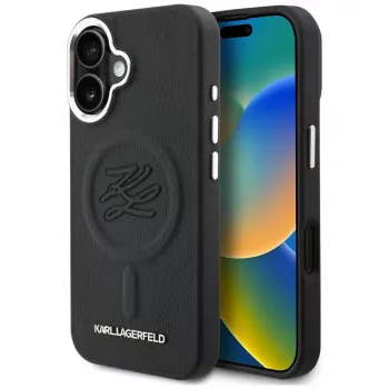 Karl Lagerfeld Cover Initial & Metal Logo MagSafe per Apple iPhone 16, nero