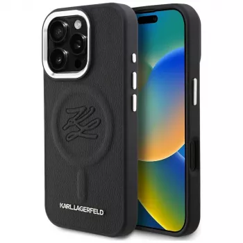 Karl Lagerfeld Cover Initial & Metal Logo MagSafe per iPhone 16 Pro, nero