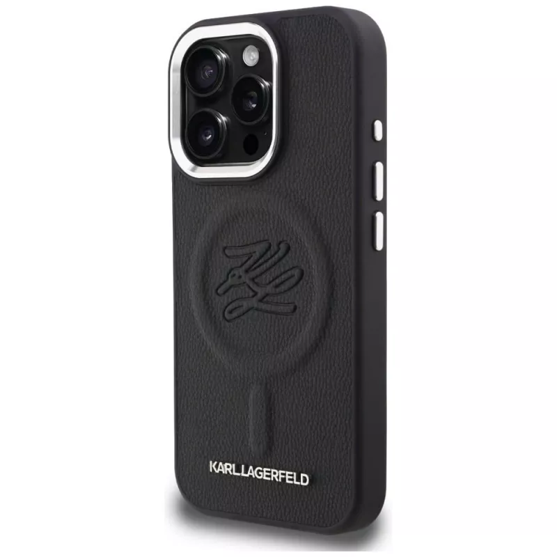 Karl Lagerfeld Cover Initial & Metal Logo MagSafe per iPhone 16 Pro, nero