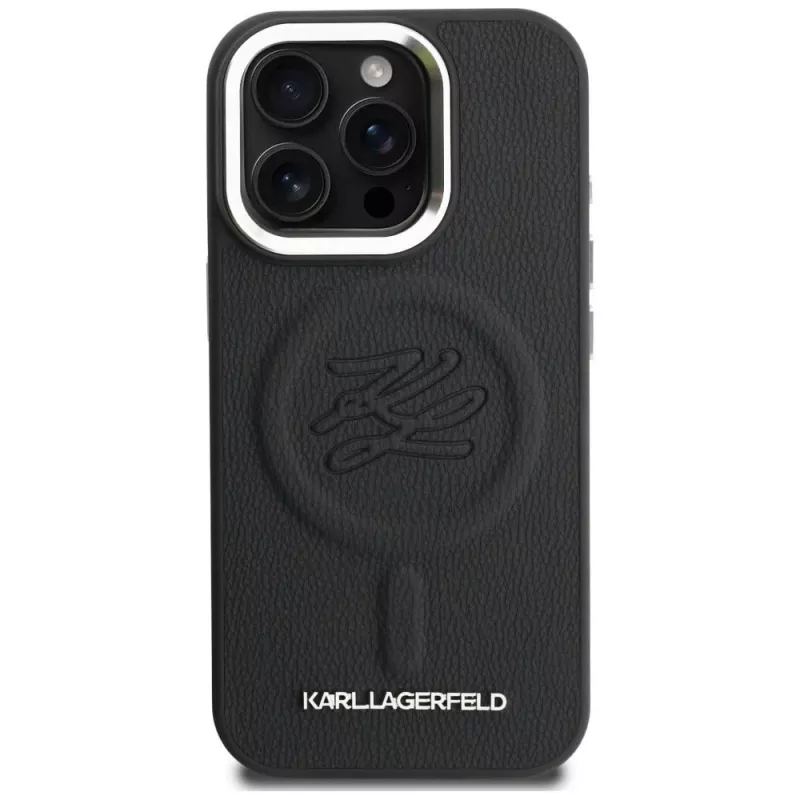 Karl Lagerfeld Cover Initial & Metal Logo MagSafe per iPhone 16 Pro, nero