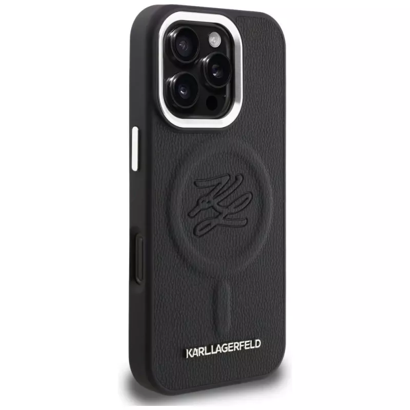 Karl Lagerfeld Cover Initial & Metal Logo MagSafe per iPhone 16 Pro, nero