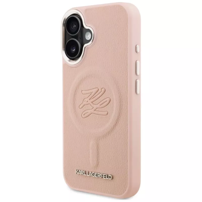 Karl Lagerfeld Cover Initial & Metal Logo MagSafe per iPhone 16 rosa