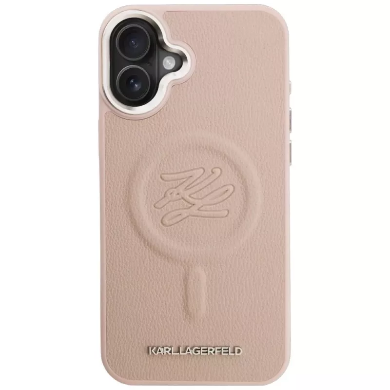 Karl Lagerfeld Cover Initial & Metal Logo MagSafe per iPhone 16 Plus rosa