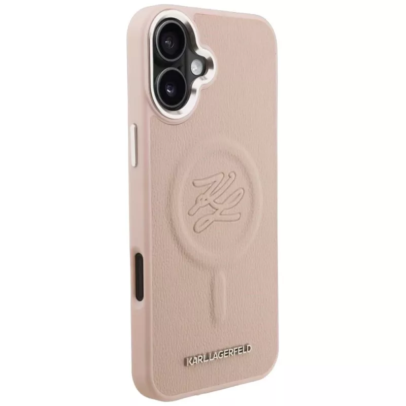 Karl Lagerfeld Cover Initial & Metal Logo MagSafe per iPhone 16 Plus rosa