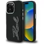 Karl Lagerfeld FW Grained Signature Logo Cover per iPhone 16 Pro, nero