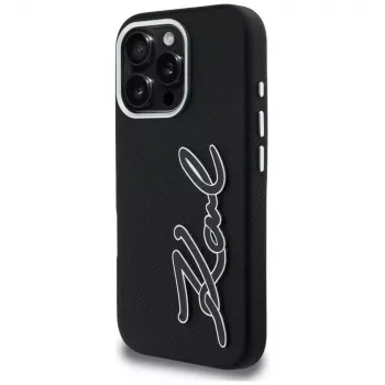 KARL LAGERFELD FW Grained Signature Logo Cover per iPhone 16 Pro Max nero