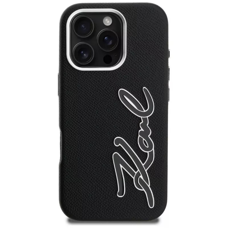 KARL LAGERFELD FW Grained Signature Logo Cover per iPhone 16 Pro Max nero