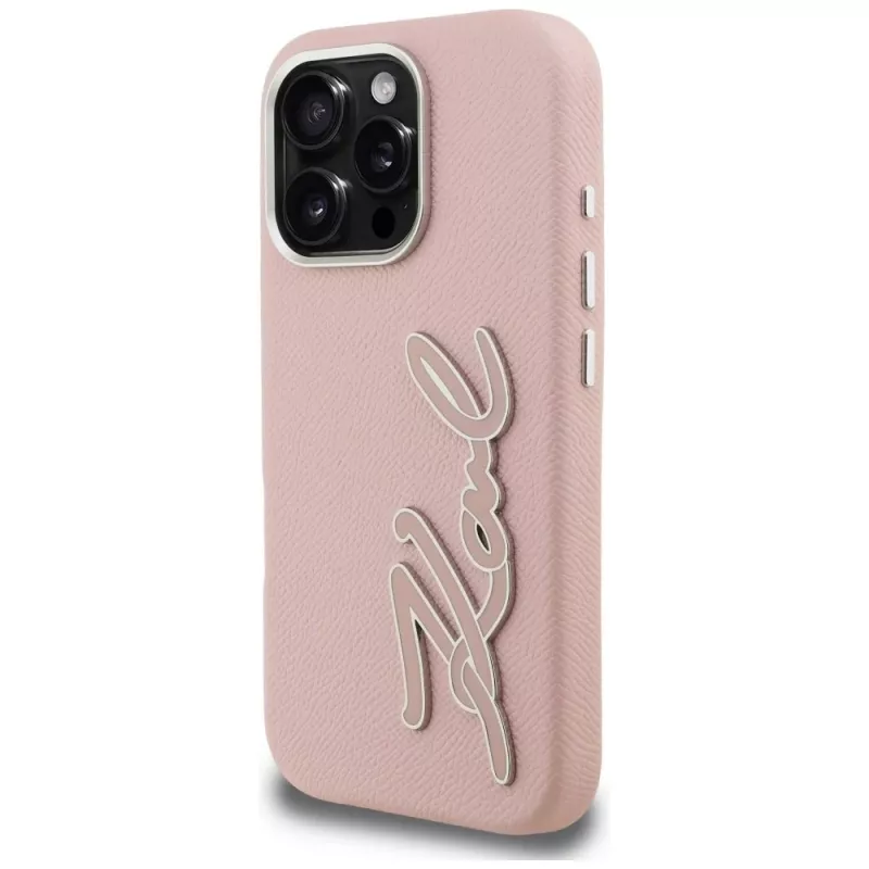 KARL LAGERFELD FW Grained Signature Logo Cover per iPhone 16 Pro Max rosa