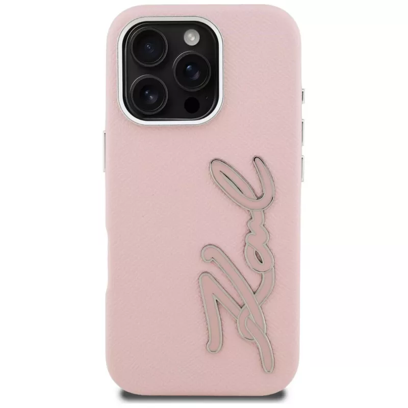 KARL LAGERFELD FW Grained Signature Logo Cover per iPhone 16 Pro Max rosa