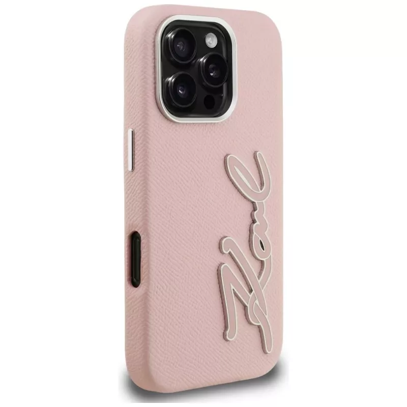 KARL LAGERFELD FW Grained Signature Logo Cover per iPhone 16 Pro Max rosa