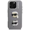 Karl Lagerfeld FW Grained Karl & Choupette Heads Pins Cover per iPhone 16 Pro grigio