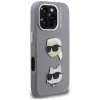 KARL LAGERFELD FW Grained Karl & Choupette Heads Pins Cover per iPhone 16 Pro Max, grigio