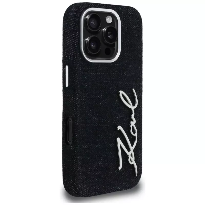 Karl Lagerfeld FW Jeans Signature Logo Cover per iPhone 16 Pro, nero