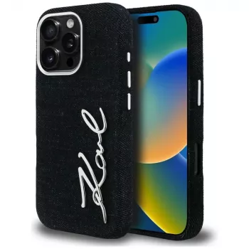 KARL LAGERFELD FW Jeans Signature Logo Cover per iPhone 16 Pro Max, nero