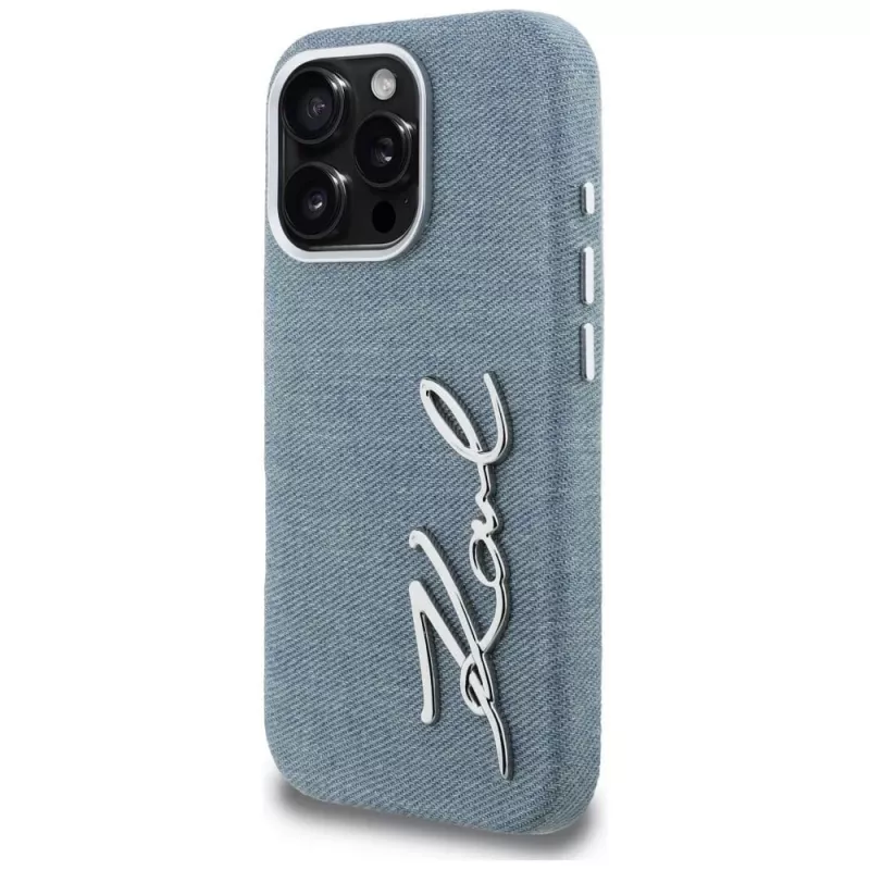 Karl Lagerfeld FW Jeans Signature Logo Cover per iPhone 16 Pro, blu