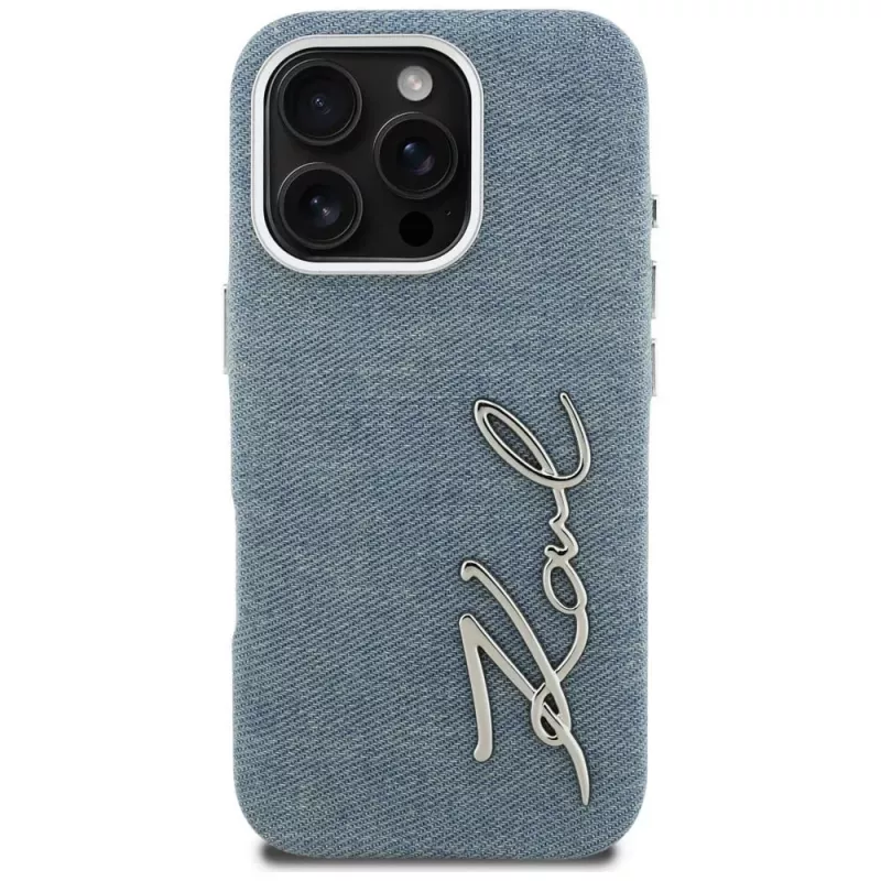 Karl Lagerfeld FW Jeans Signature Logo Cover per iPhone 16 Pro, blu