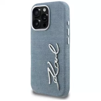 KARL LAGERFELD FW Jeans Signature Logo Cover per iPhone 16 Pro Max, blu