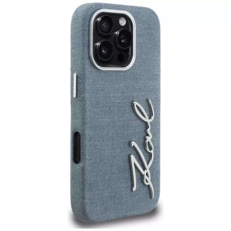 KARL LAGERFELD FW Jeans Signature Logo Cover per iPhone 16 Pro Max, blu