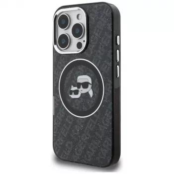 KARL LAGERFELD IML Glitter Karl & Choupette Heads Logo Cover MagSafe per iPhone 16 Pro Max, nero