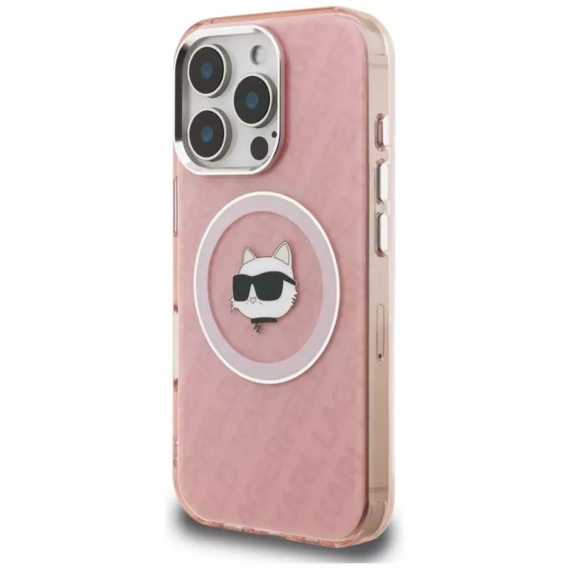 Karl Lagerfeld IML Choupette Head Logo Cover MagSafe per Apple iPhone 16 Pro, rosa