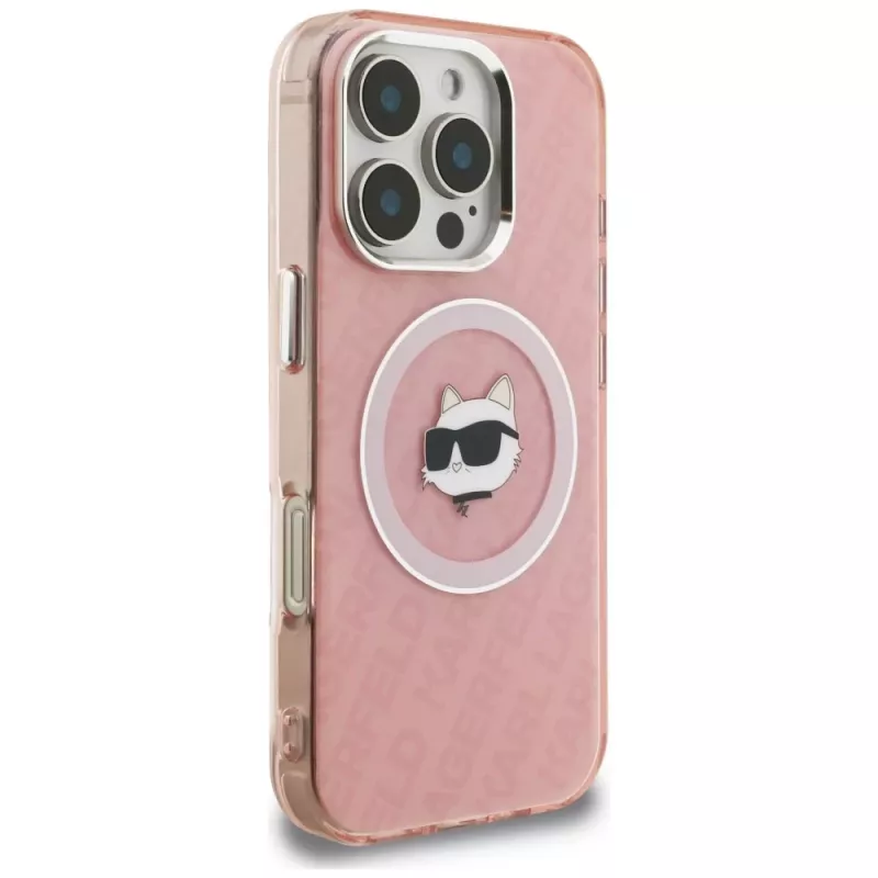 Karl Lagerfeld IML Choupette Head Logo Cover MagSafe per Apple iPhone 16 Pro, rosa