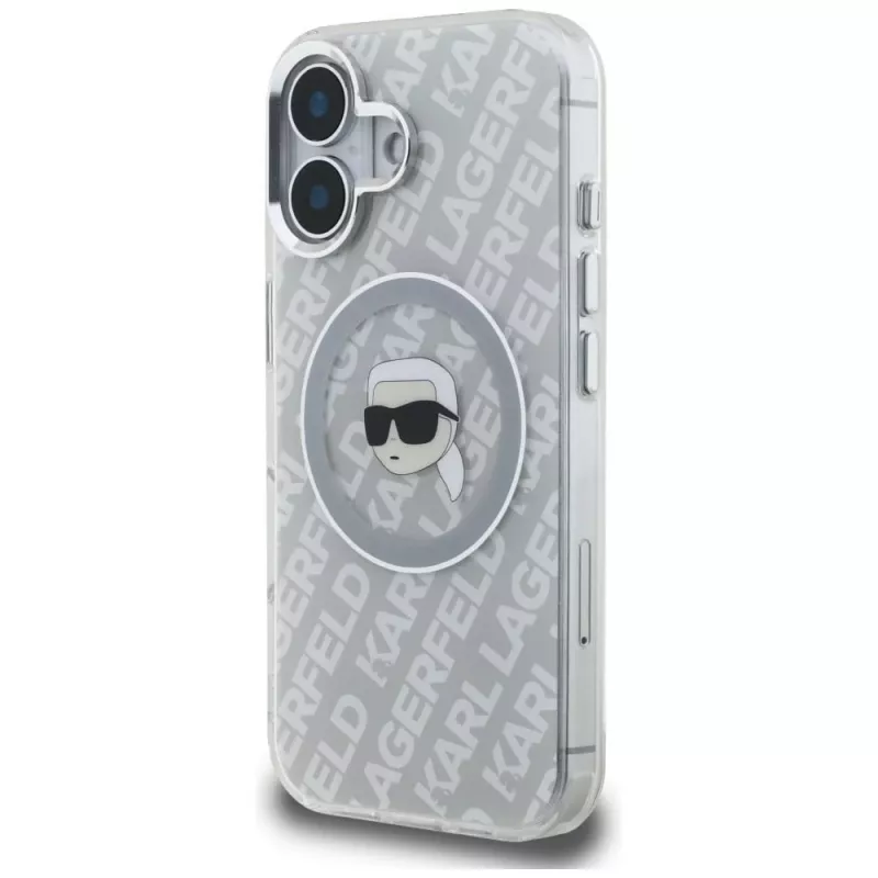 Karl Lagerfeld IML Karl Head Logo Custodia MagSafe per iPhone 16, grigio