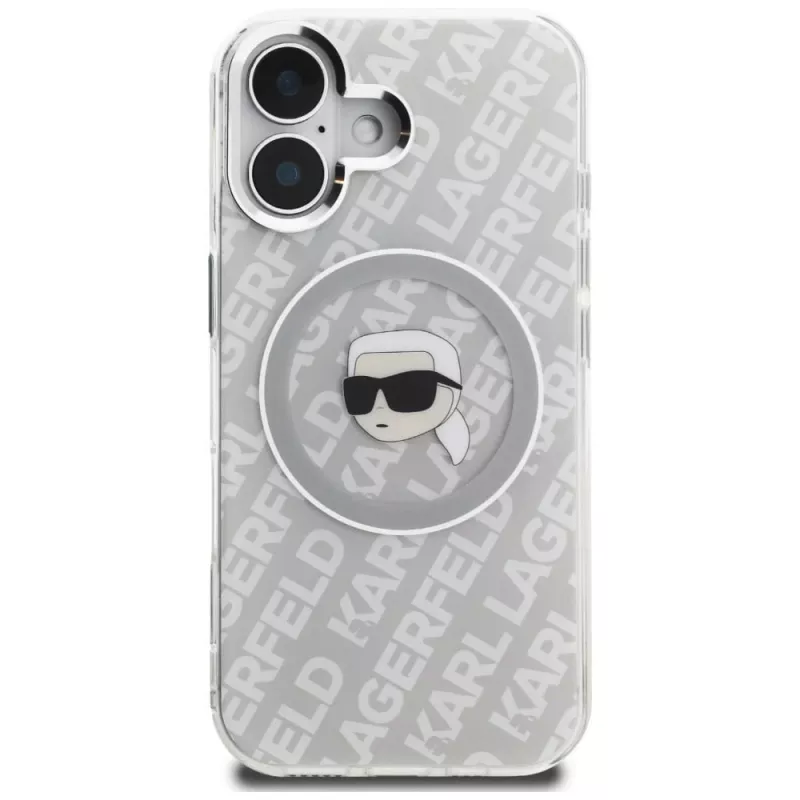 Karl Lagerfeld IML Karl Head Logo Custodia MagSafe per iPhone 16, grigio