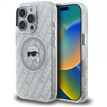 KARL LAGERFELD IML Karl Head Logo Custodia MagSafe per Apple iPhone 16 Pro, grigio
