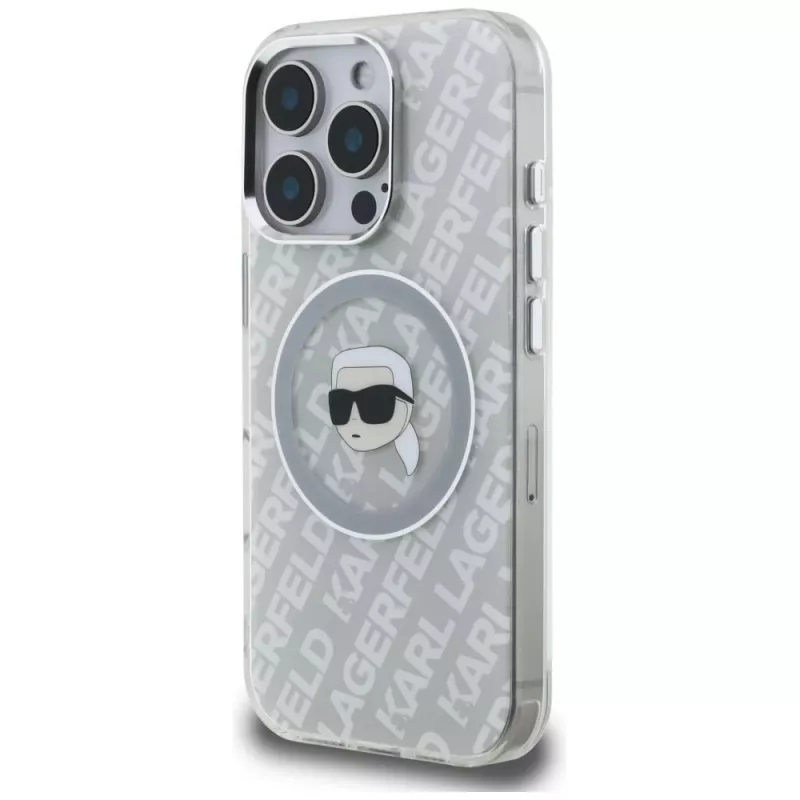 KARL LAGERFELD IML Karl Head Logo Custodia MagSafe per Apple iPhone 16 Pro, grigio