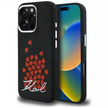Karl Lagerfeld Silicone Heart SignLogo Custodia MagSafe per iPhone 16 Pro nero