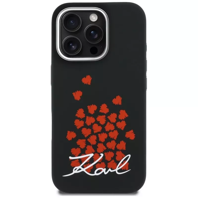 Karl Lagerfeld Silicone Heart SignLogo Custodia MagSafe per iPhone 16 Pro nero
