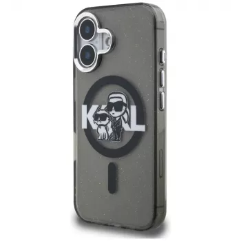 KARL LAGERFELD IML Glitter Karl & Choupette Sketch Logo Custodia MagSafe per iPhone 16 nero