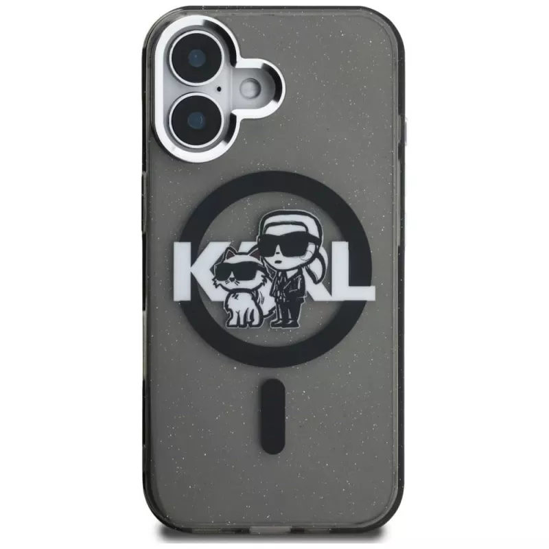 KARL LAGERFELD IML Glitter Karl & Choupette Sketch Logo Custodia MagSafe per iPhone 16 nero