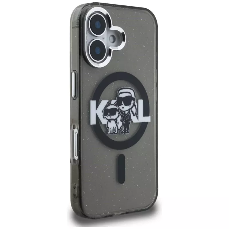 KARL LAGERFELD IML Glitter Karl & Choupette Sketch Logo Custodia MagSafe per iPhone 16 nero