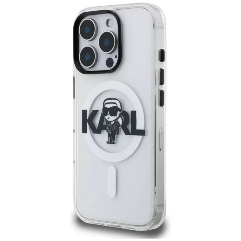 KARL LAGERFELD IML Karl Sketch Logo Custodia MagSafe per Apple iPhone 16 Pro, trasparente